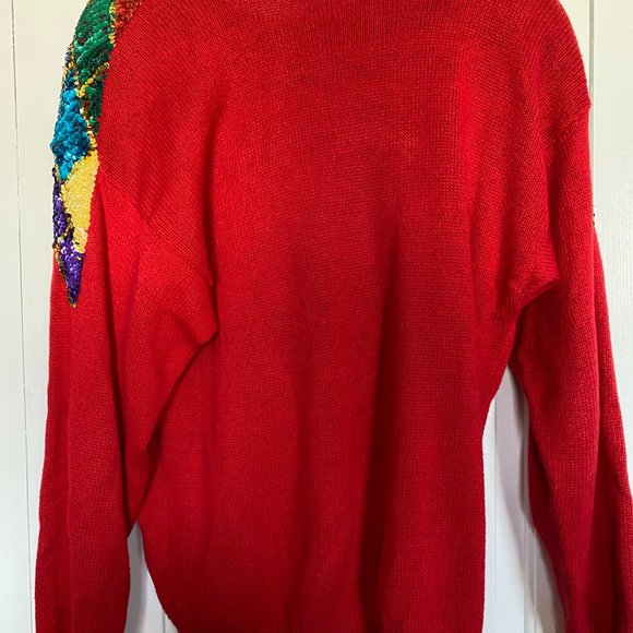 80's Knit Concepts Women's Sweater with Sequin Shoulders/Velcro Shoulder Pads, M - Picture 3 of 4